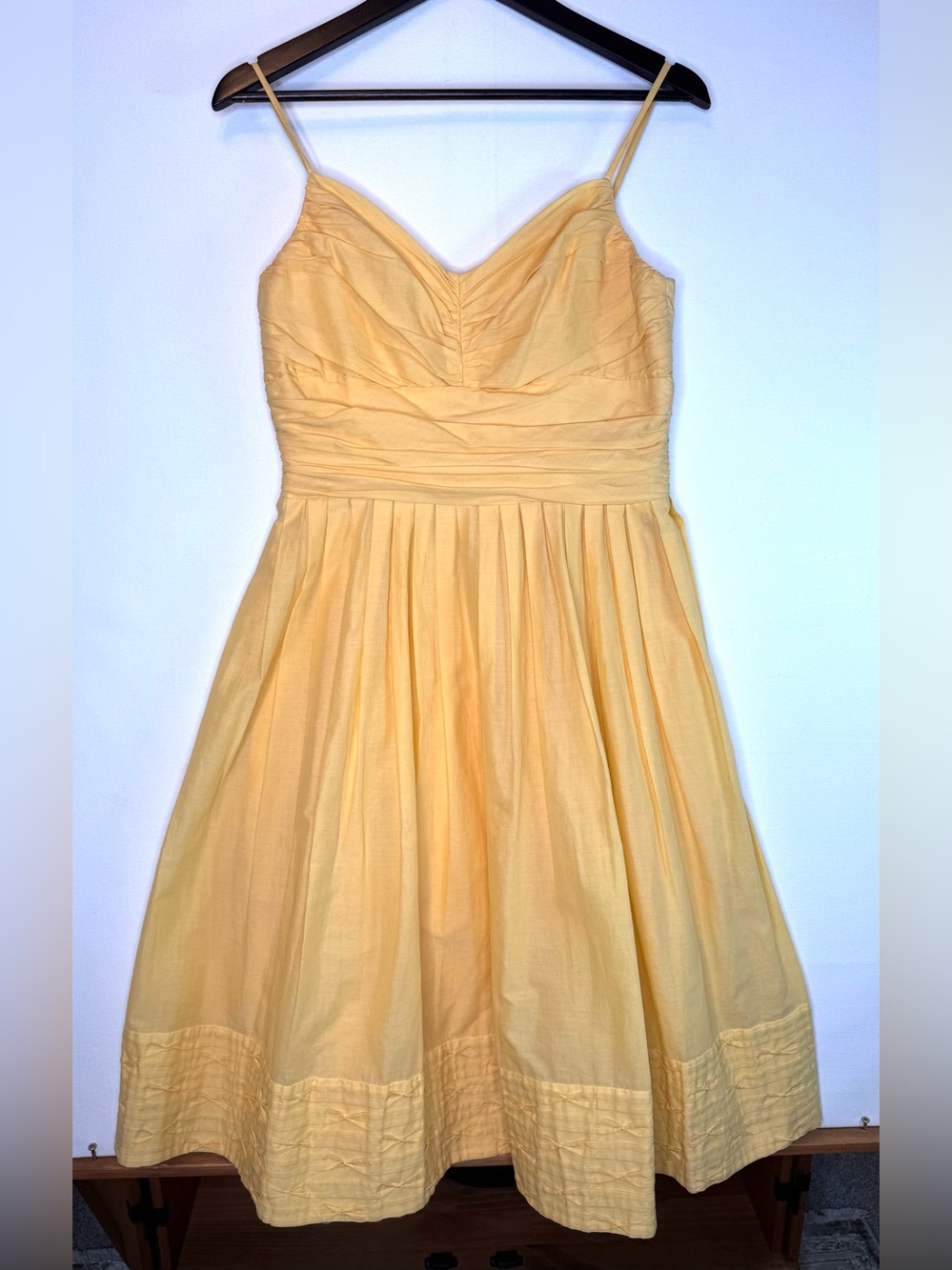 Suzi Chin for Maggy Boutique ADORABLE fit and flare yellow dress sz 10 ruched